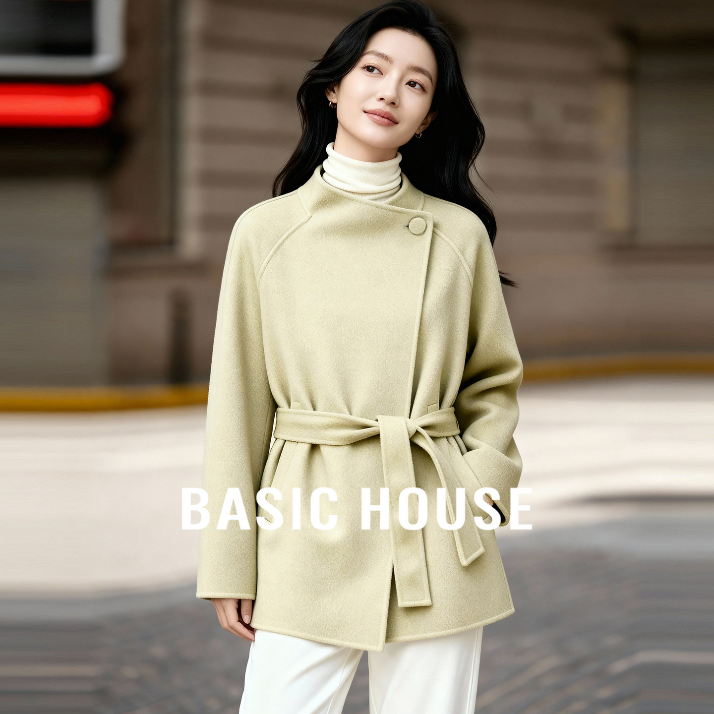 Basic House/百家好双面呢羊毛毛呢外套女2025冬季新款设计感大衣