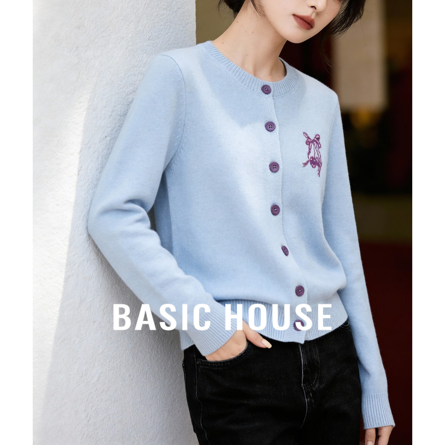 百家好撞色纽扣刺绣绵羊毛针织开衫春季新款女士减龄百搭休闲毛衣,女装/女士精品,羊绒衫,淘宝优惠券,粉丝福利购,淘宝优惠卷