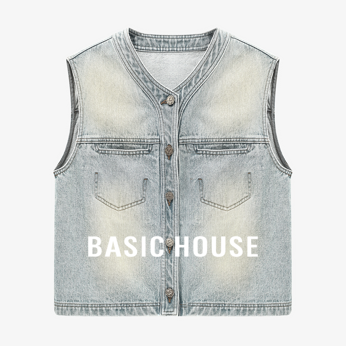 Basic House/百家好经典复古水洗夏季新款口袋设计感时尚牛仔马甲