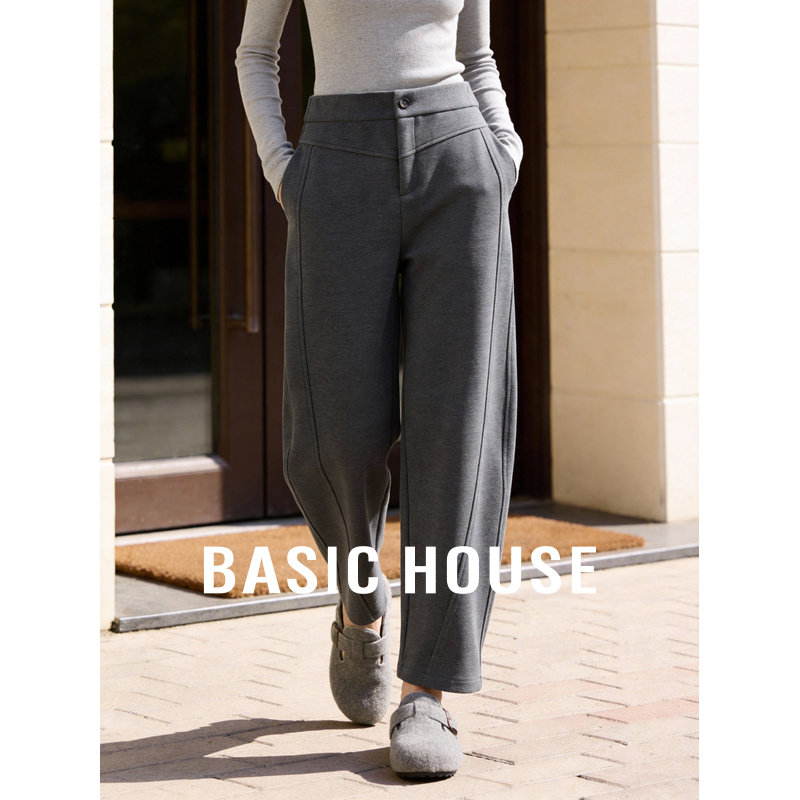 百家好灰色阔腿休闲裤女士秋冬季2025新款高级感小个子高腰香蕉裤