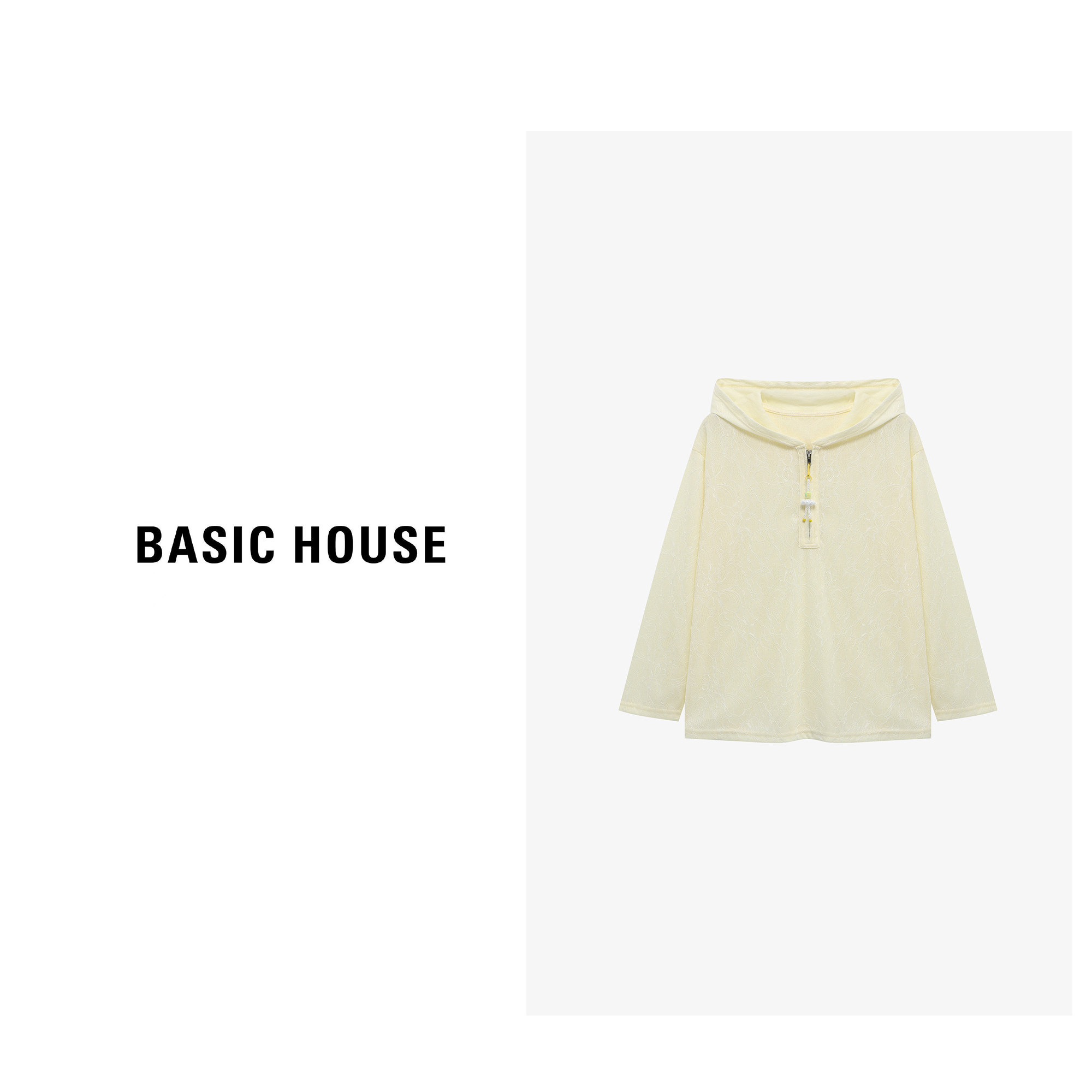 Basic House/百家好温柔风连帽上衣2026春新款半拉链套头T恤女