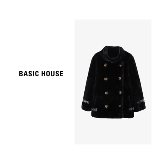 Basic House/百家好毛茸茸外套女小个子仿水貂绒加厚高领上衣