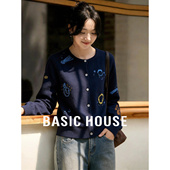 Basic 毛衣外套 女2026春季 House 百家好复古卡通绣花软糯针织开衫