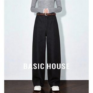 百家好复古高腰阔腿西装裤春季新款女士带腰带垂坠感九分休闲裤子