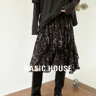 蕾丝边显瘦半身裙 百家好复古辣妹风豹纹蛋糕裙夏季 Basic House