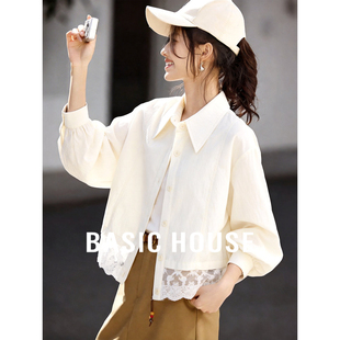 蕾丝拼接假两件衬衫 Basic 上衣新款 百家好2026翻领宽松短款 House