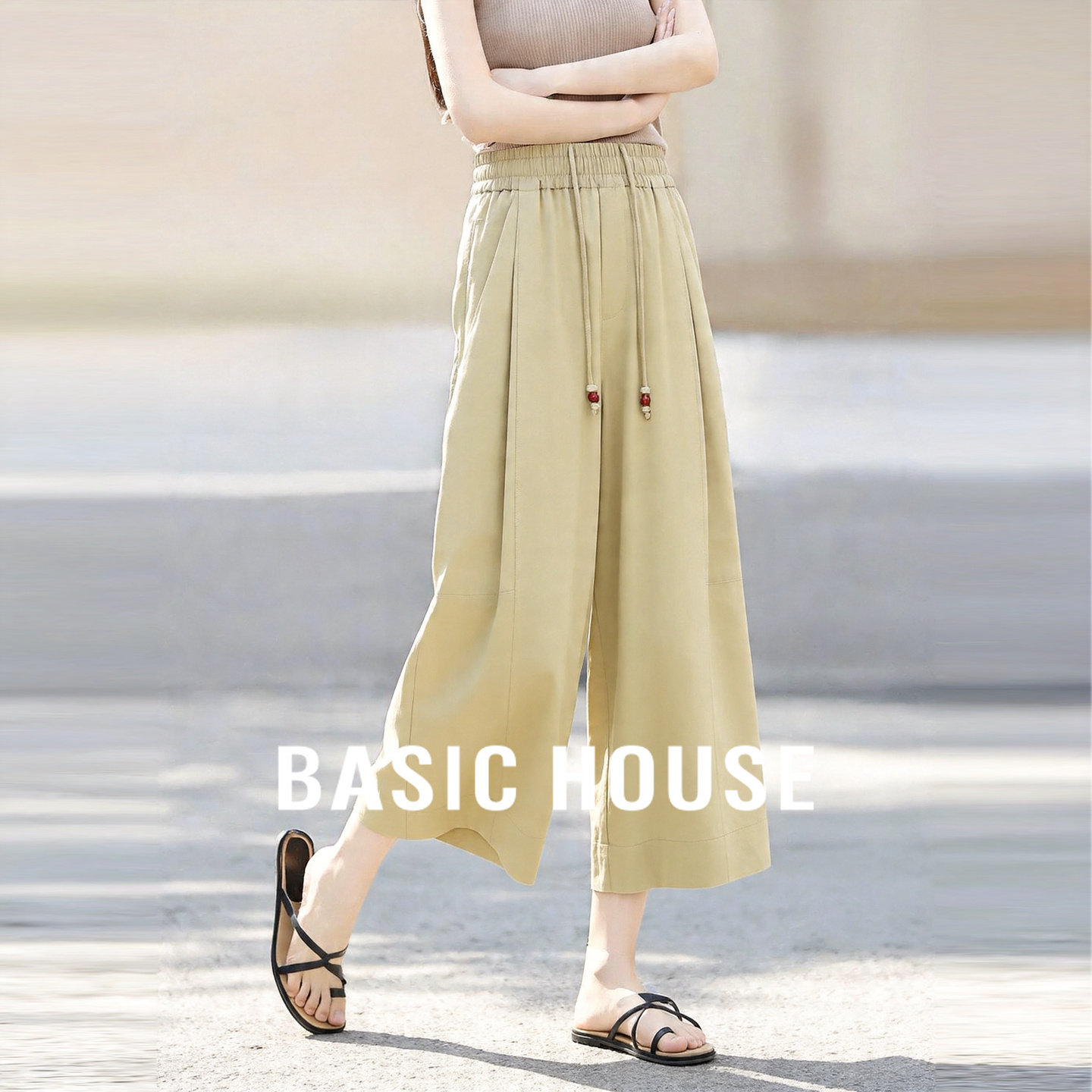 Basic House/百家好莱赛尔九分休闲裤女夏季新款小个子薄款长裤子