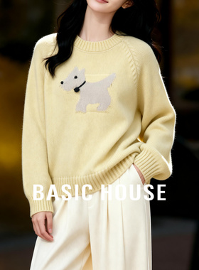 Basic House/百家好小狗提花套头毛衣女冬季圆领甜美减龄保暖上衣