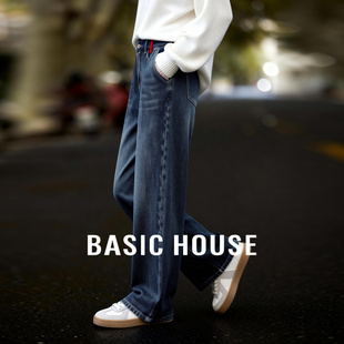 百家好复古加绒牛仔裤女冬季2025新款保暖高腰宽松直筒阔腿长裤