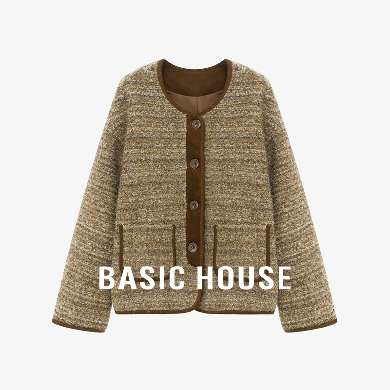 Basic House/百家好慵懒风高级感毛毛外套设计感韩系开衫短上衣女