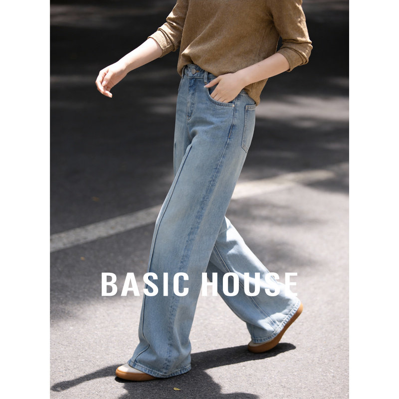 百家好浅蓝色直筒牛仔裤女春季2026新款气质百搭阔腿显瘦休闲裤子