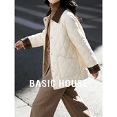 百家好翻领撞色小众设计羽绒服女士冬季 2025新款 菱格加厚保暖外套