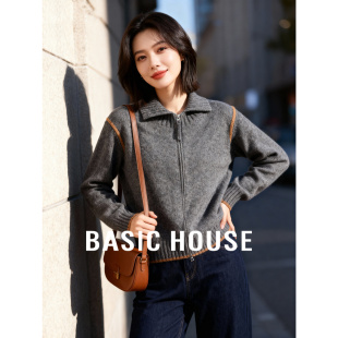 House 开衫 百家好翻领线条撞色毛衣女秋季 简约时尚 上衣 新款 Basic