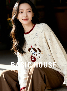 Basic House/百家好撞色点彩纱毛衣女2025冬圆领宽松加厚针织上衣