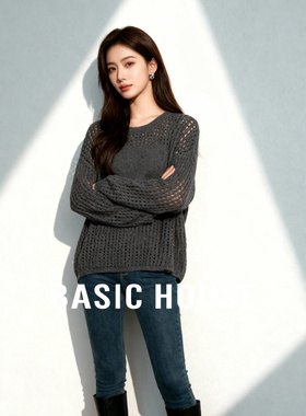 百家好镂空透气毛衣女秋冬2025新款针织内搭气质宽松套头圆领上衣