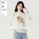 House 百家好莱赛尔猫咪印花针织衫 冬季 Basic 新款 亚麻撞色上衣女