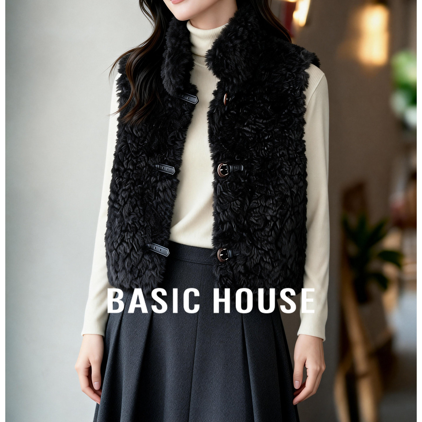 百家好加厚毛绒保暖马甲女冬季新款法式高级马夹坎肩短款半身外套