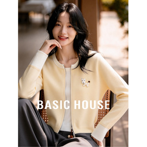 Basic House/百家好撞色双拉链开衫2026春季新款卡通减龄宽松上衣