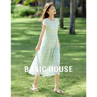 新款 Basic 连衣裙夏季 百家好莱赛尔纯色镂空透气短袖 A字裙 House