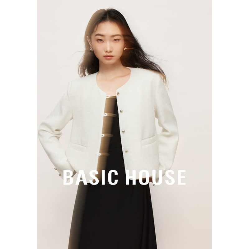 Basic House/百家好轻奢金扣小香风短外套2025秋高级气质感外套女