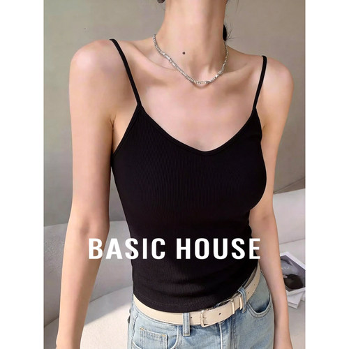 Basic House/百家好无袖修身上衣女内搭外穿打底显瘦纯色吊带背心
