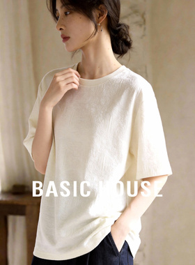 Basic House/百家好白色短袖T恤女士春夏季2026新款体恤显瘦上衣