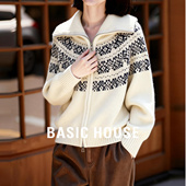 House 毛衫 百家好复古费尔岛翻领白色毛衣女款 新款 外套 春季 Basic