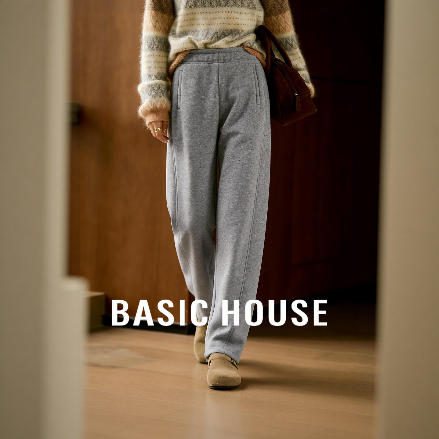 百家好加绒加厚弯刀卫裤女冬季2025新款高腰宽松保暖直筒休闲长裤