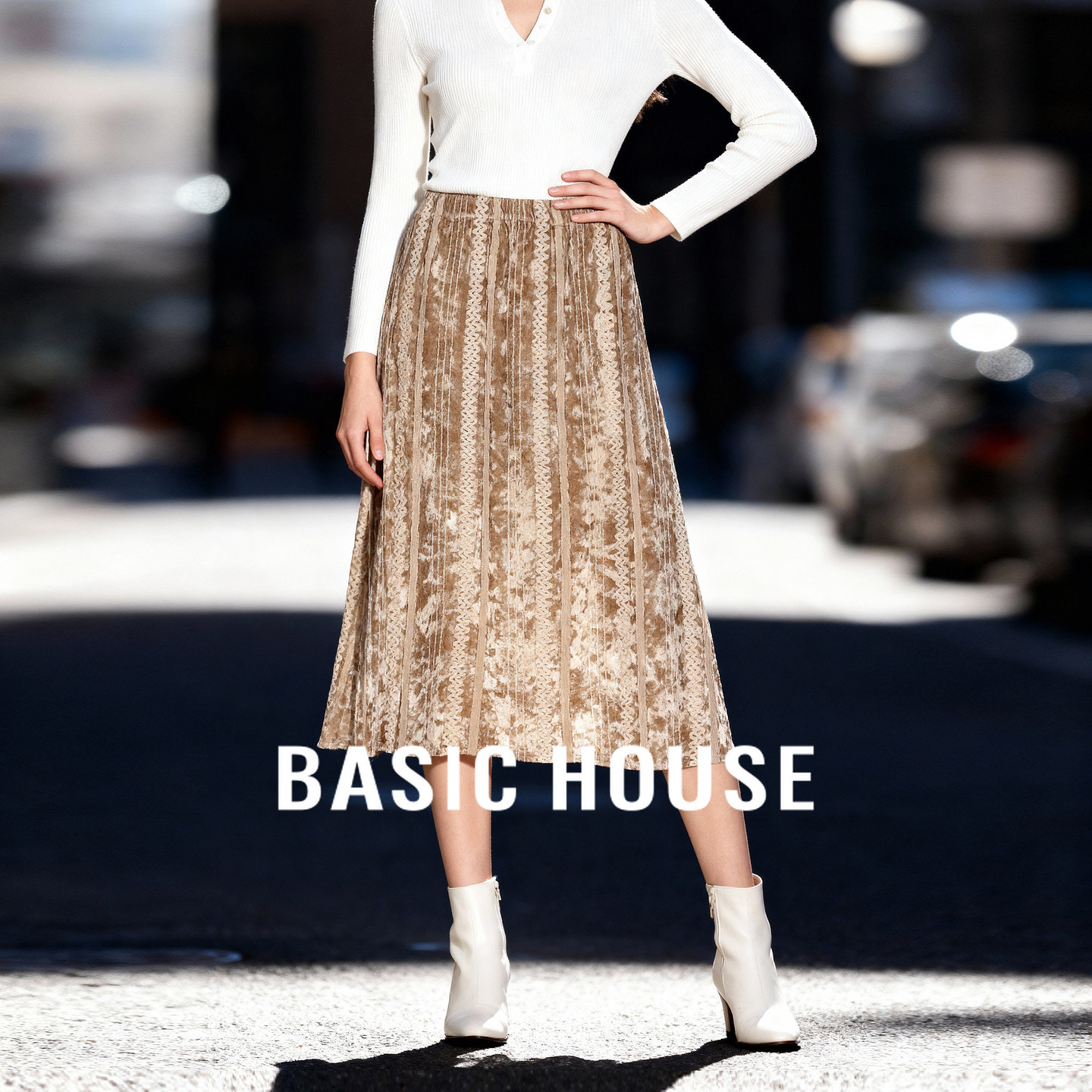 Basic House/百家好高级感直筒半身裙2026春高腰显瘦中长款裙子