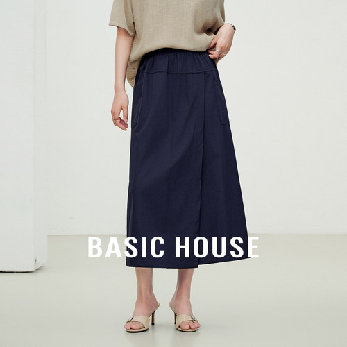 Basic House/百家好纯色松紧腰抽绳休闲裤夏季新款宽松设计感裙裤