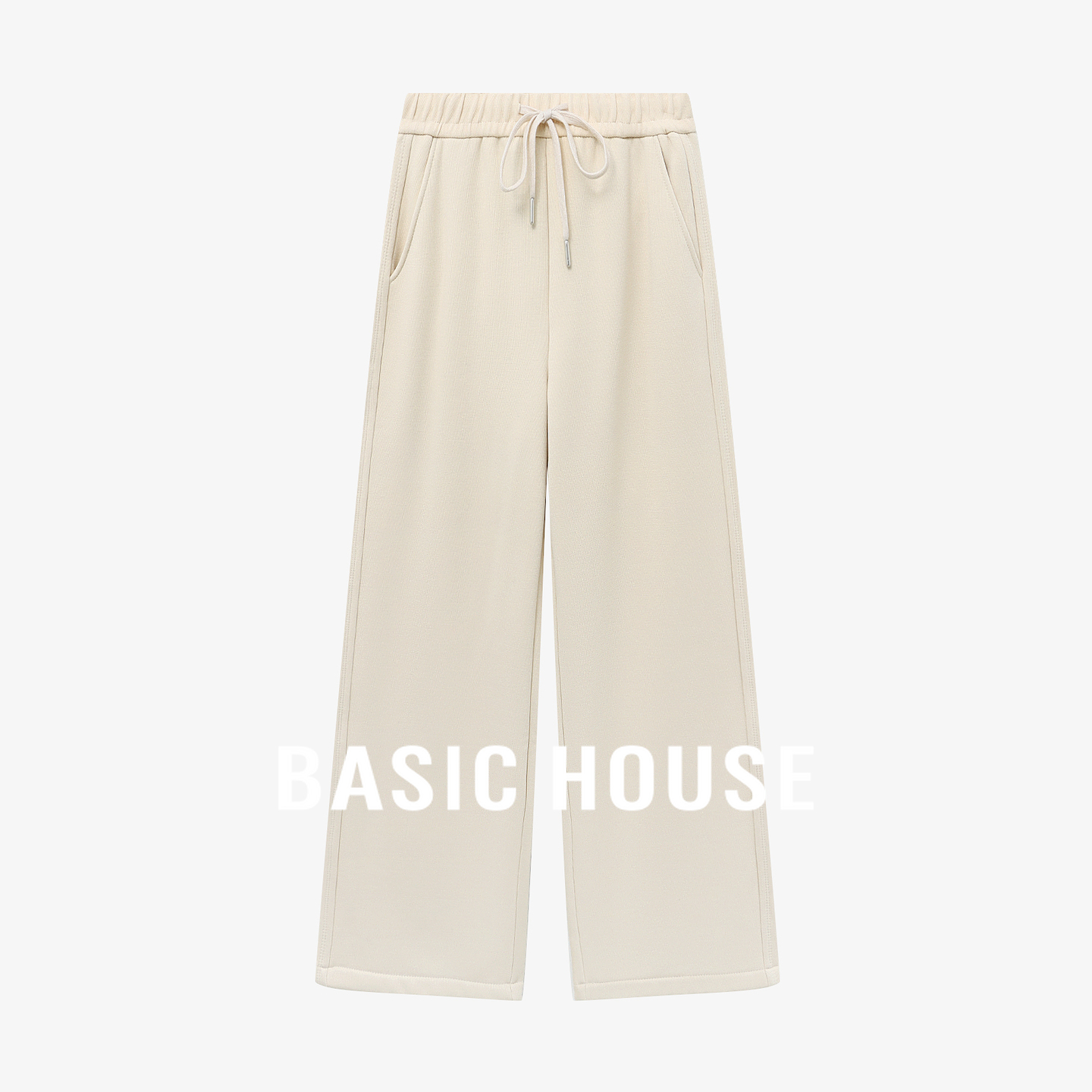 Basic House/百家好加绒抽绳阔腿裤女冬高腰垂感宽松休闲直筒长裤