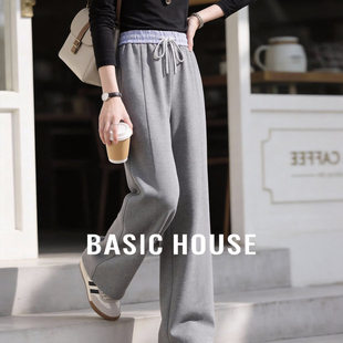 宽松显瘦休闲卫裤 Basic 女春季 百家好撞色腰头灰色阔腿裤 House