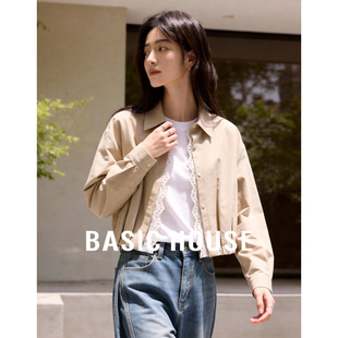 女春长袖 Basic 衬衫 百家好设计感蕾丝拼接短款 花边衬衣外套 House