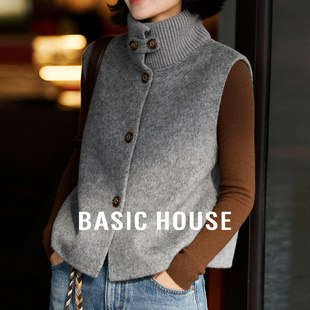 Basic House/百家好立领叠穿羊毛马甲女冬季新款显瘦外搭背心上衣