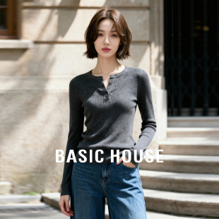 显瘦针织衫 百家好简约坑条别致领口设计秋冬百搭修身 House Basic