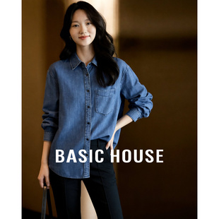 宽松显瘦复古休闲长袖 薄款 上衣 女春季 百家好慵懒风莱赛尔牛仔衬衫