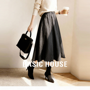 肌理感黑色皮裙半身裙新款 百家好法式 气质垂坠A字裙 House Basic