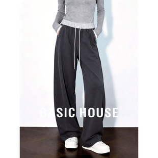 House 宽松通勤阔腿裤 百家好拼色拼接腰头休闲裤 新款 女夏季 Basic