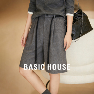 子春款 Basic 高级感系带休闲中裤 百家好灰色高腰阔腿五分裤 House
