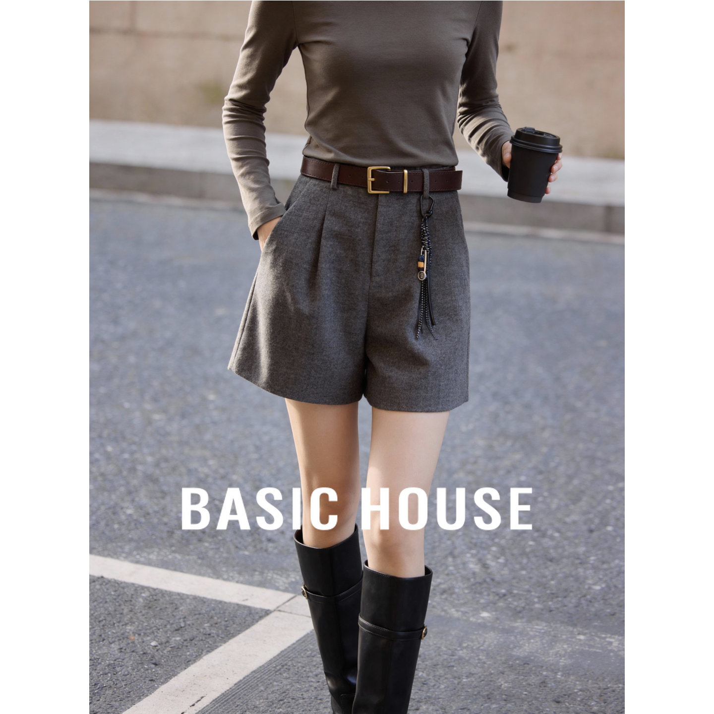 百家好毛呢复古腰带高腰宽松阔腿通勤风显瘦遮胯百搭春季休闲短裤,女装/女士精品,休闲裤,淘宝优惠券,粉丝福利购,淘宝优惠卷