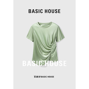 短袖 Basic House 百家好纯色圆领T恤小众褶皱时尚 上衣B0623B50752