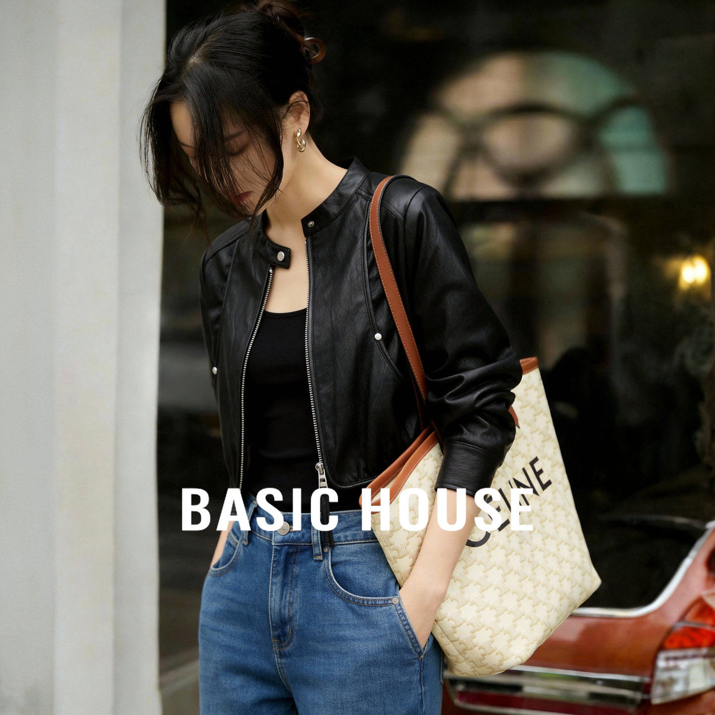 百家好韩系短款PU皮夹克春季新款女士立领拉链宽松显瘦机车风外套