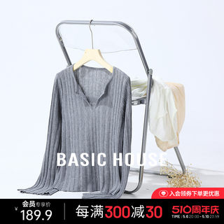 Basic House/百家好绵羊毛纯色针织衫女春夏装气质薄款长袖打底衫