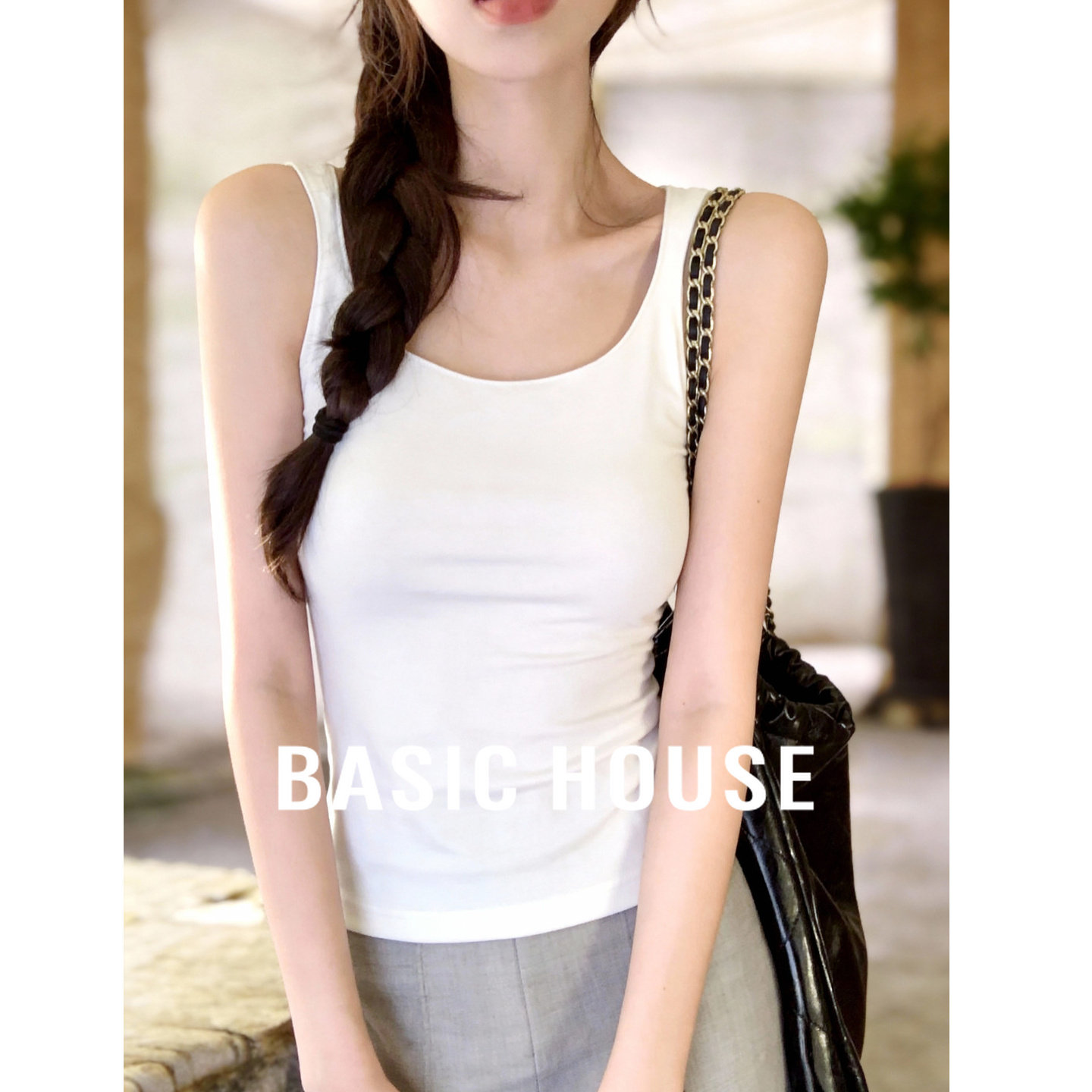 Basic House/百家好带胸垫纯色吊带背心2026春季修身内搭无袖打底