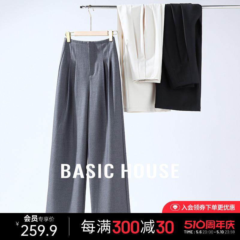 Basic House/百家好莱赛尔纯色西装长裤女春夏新款高腰显瘦直筒裤