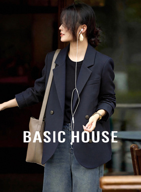 Basic House/百家好双排扣正肩西装外套女春季新款通勤气质小西服
