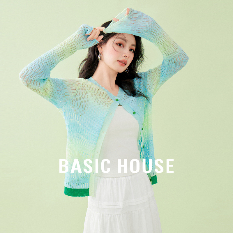 Basic House/百家好渐变淡人设计感针织衫夏季新款气质空调小衫女