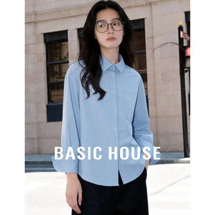 宽松通勤百搭气质休闲衬衣上装 百家好蓝色垂感长袖 新款 女春季 衬衫