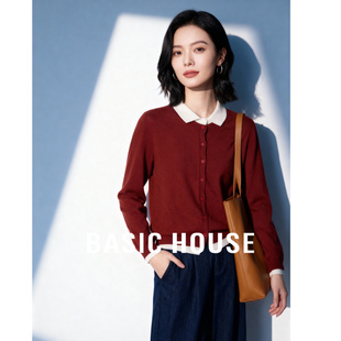 Basic House/百家好韩系慵懒风撞色毛衣秋冬绵羊毛假两件长袖上衣