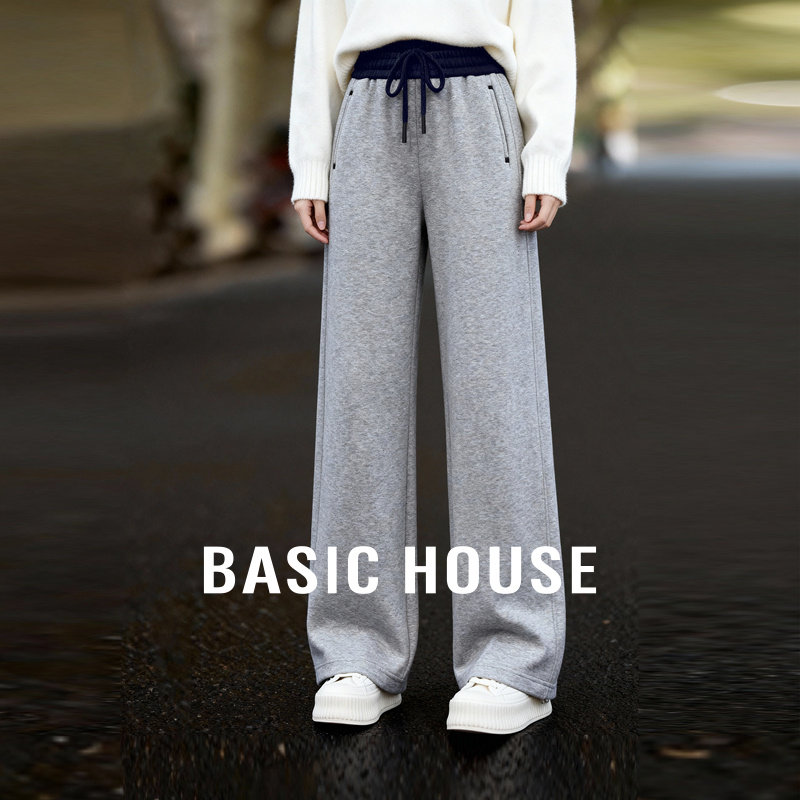 Basic House/百家好加绒加厚休闲阔腿裤冬季新款宽松休闲保暖长裤,女装/女士精品,休闲裤,淘宝优惠券,粉丝福利购,淘宝优惠卷